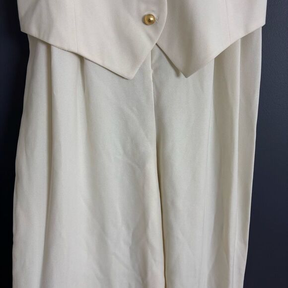 Vintage Ann Taylor Cream Ivory Jumpsuit with Gold Buttons and Sheer Open Lace 8 - Picture 6 of 8